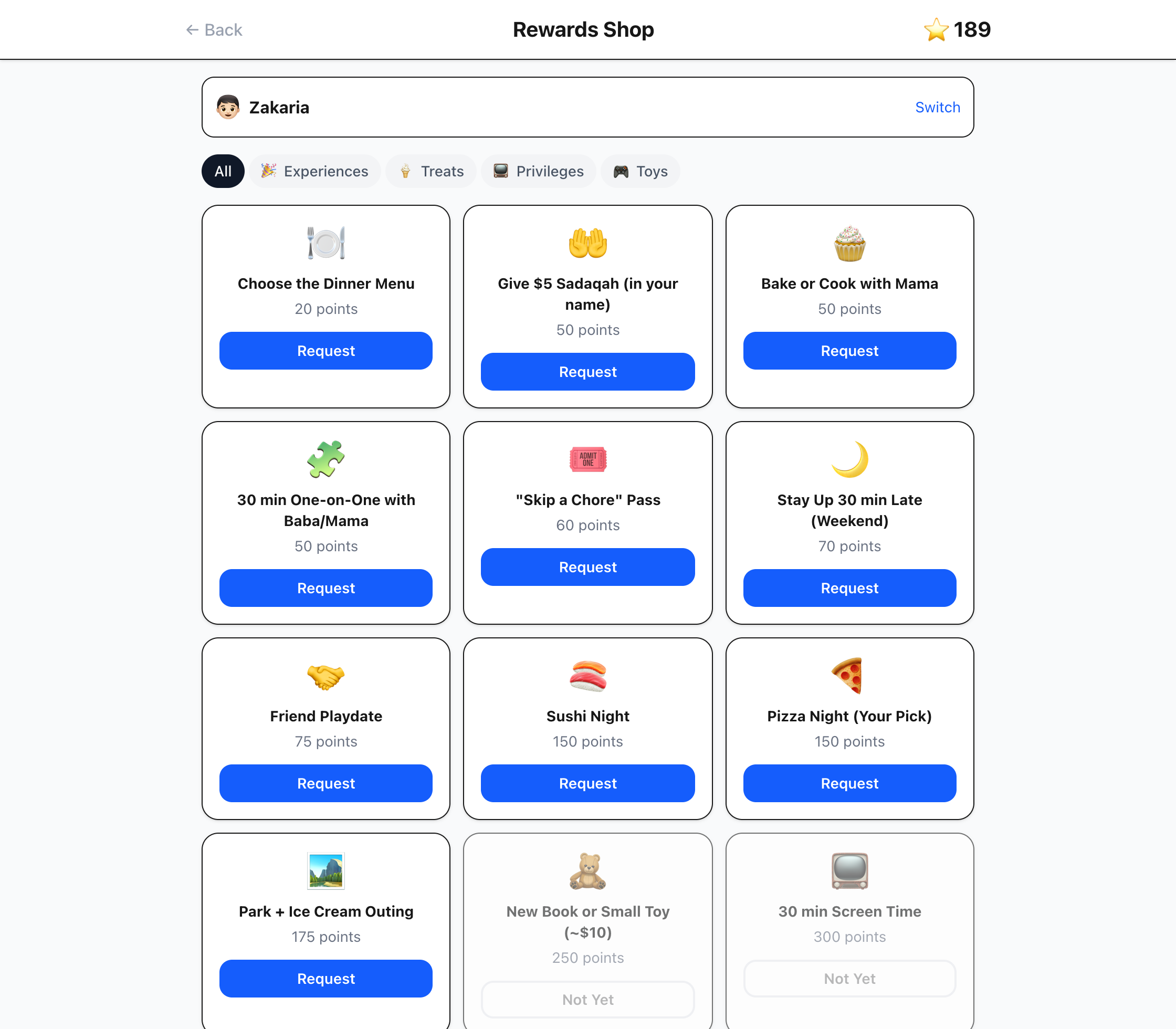 Rewards shop